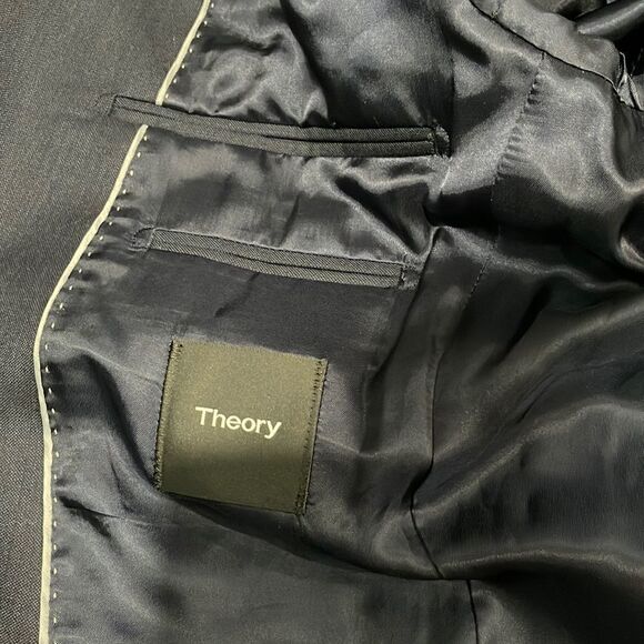 Theory Navy Wool Blend Two-Button Blazer Jacket Size 40R Men’s Suit Coat - Picture 12 of 15